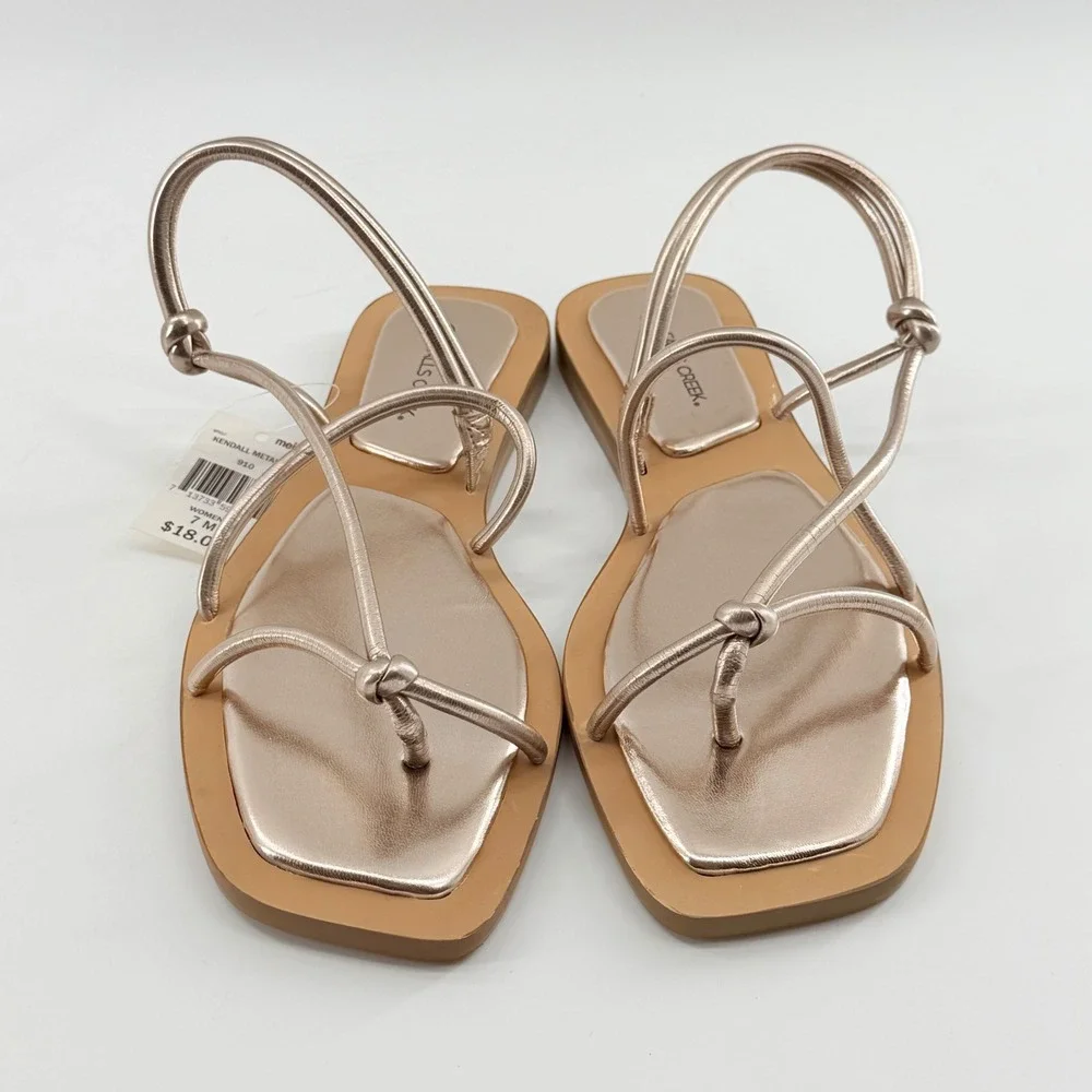 Falls Creek Womens 7 Kendall Metallic Sandals Rose Gold Strappy Square Toe Boho